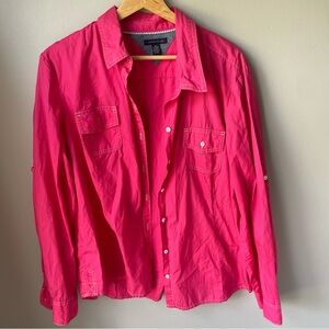 Tommy Hilfiger Shirt Women Medium Hot Pink Long Adjustable Sleeves Button Up XXL